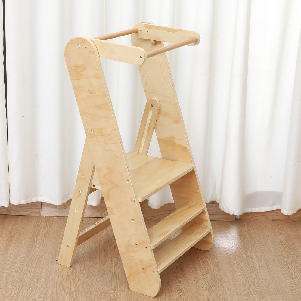 Foldable Montessori Learning Tower for Toddlers – Portable Kitchen Helper Made of Natural Wood