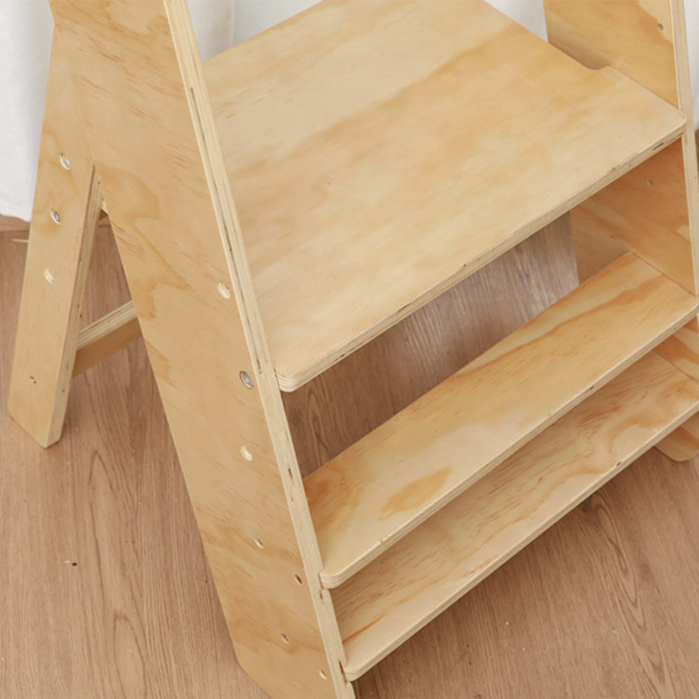 Foldable Montessori Learning Tower for Toddlers – Portable Kitchen Helper Made of Natural Wood