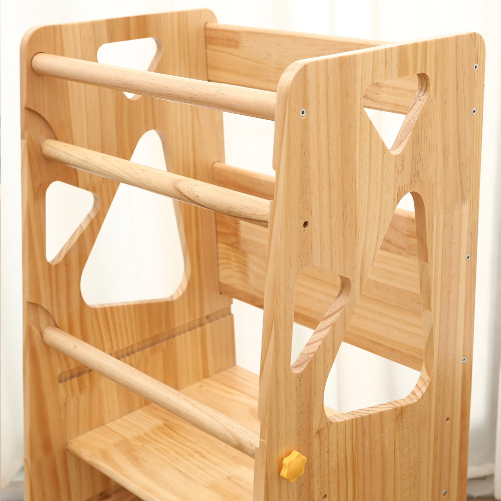 Montessori Learning Tower made of Solid Wood with Adjustable Platform and Safety Rails for Toddlers