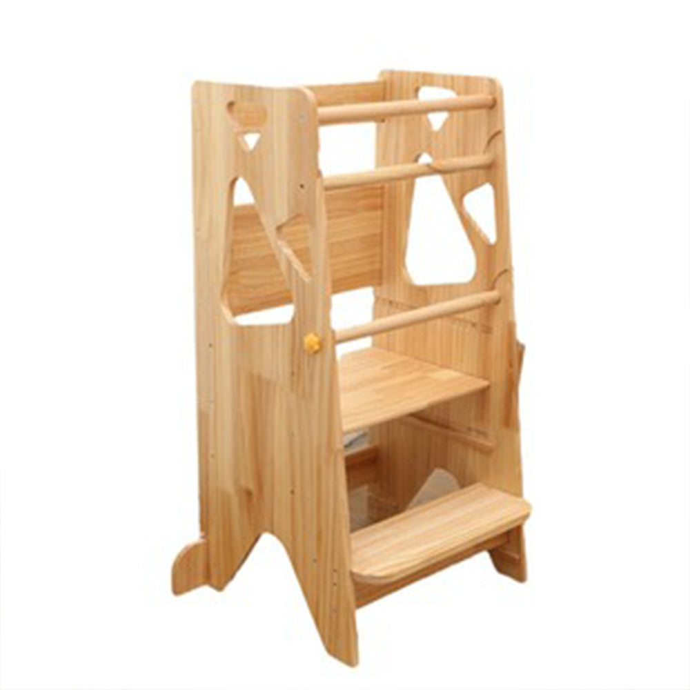 Montessori Learning Tower made of Solid Wood with Adjustable Platform and Safety Rails for Toddlers