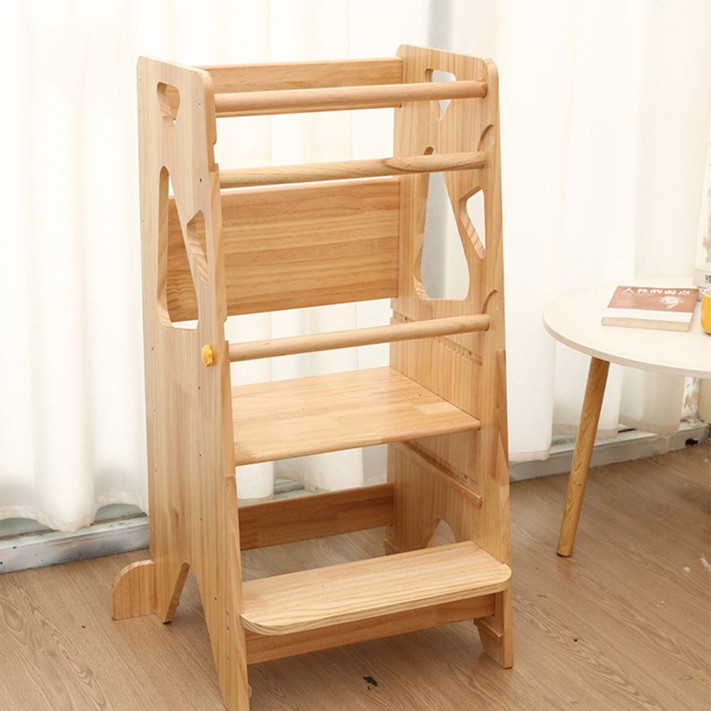 Montessori Learning Tower made of Solid Wood with Adjustable Platform and Safety Rails for Toddlers