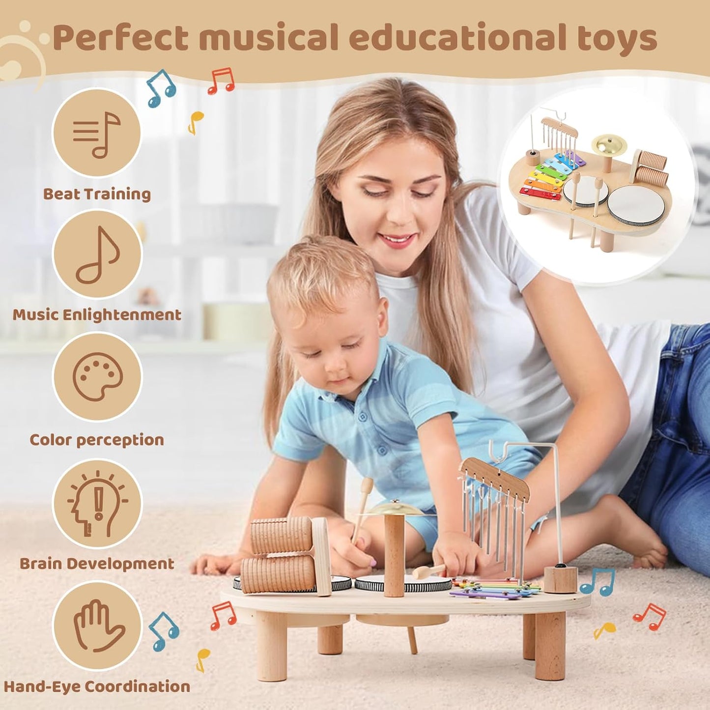 Montessori Wooden Music Set Table – Learning Through Music and Play