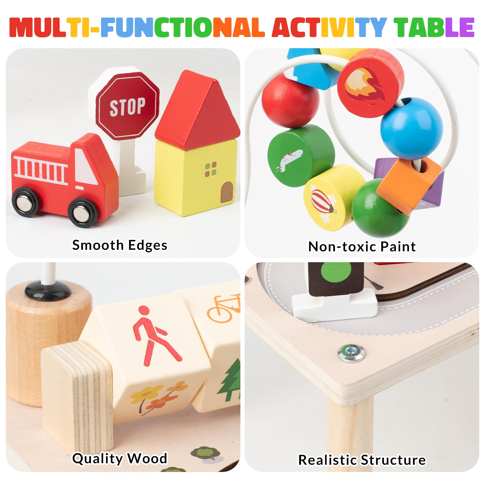 Wooden Montessori Busy Table by jollychest – Safe, Durable Activity Table for Toddlers and Preschoolers