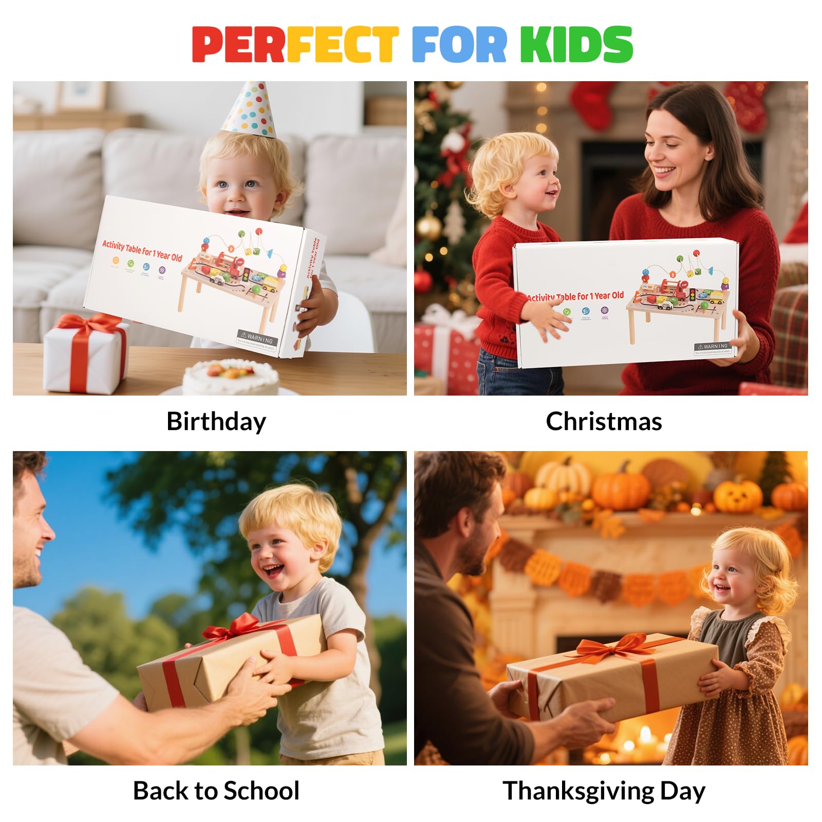 Perfect Gift Busy Table by jollychest – Montessori Wooden Activity Table for Kids Birthday or Christmas