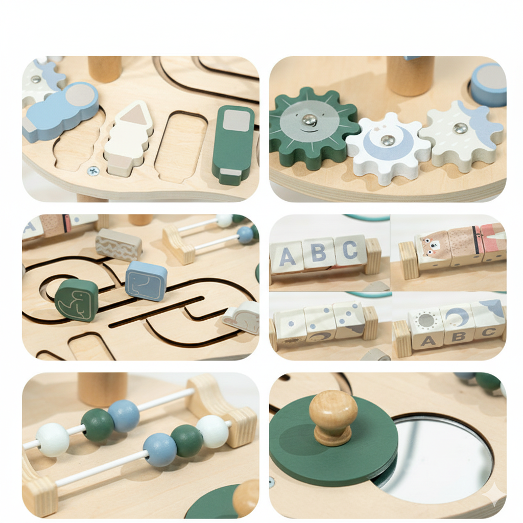 Montessori Wooden Activity Table | Busy Board & Learning Table for Kids