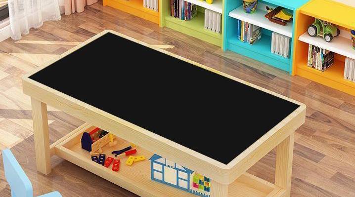 Jollychest wooden lego table with blackboard function for kids