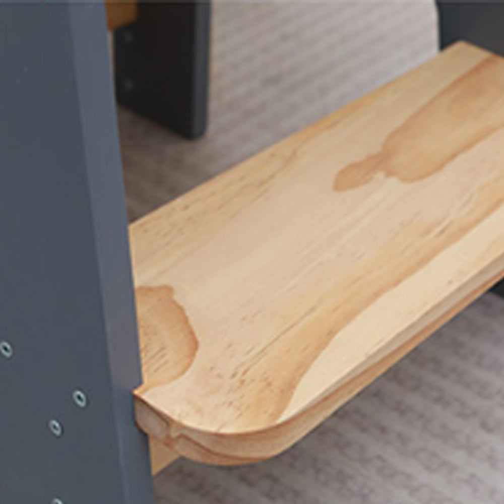 Montessori Learning Tower in Grey and Natural Wood – Safe, Height-Adjustable Wooden Step Stool for Children