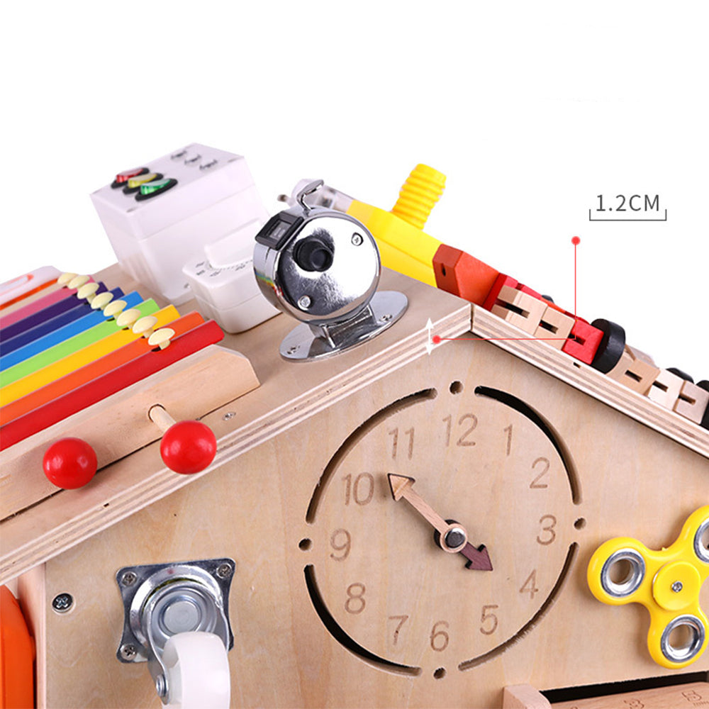 Montessori wooden busy house – educational sensory toy for fine motor skills and early learning