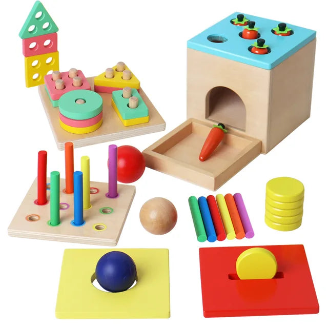 Montessori 4-in-1 Wooden Shape Sorter – Educational Toy for Toddlers and Preschoolers