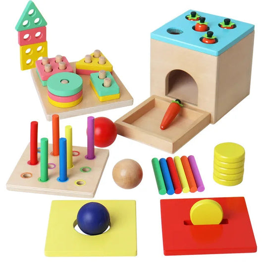 Montessori 4-in-1 Wooden Shape Sorter – Educational Toy for Toddlers and Preschoolers