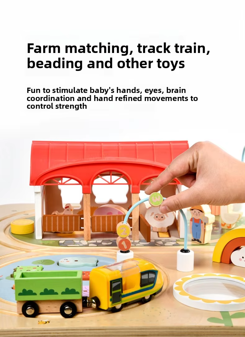 Wooden activity table with train track and animal matching toys – jollychest