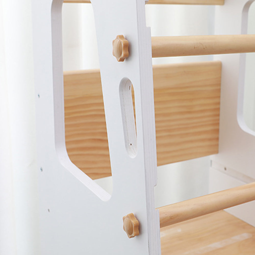 Montessori Learning Tower in White and Natural Wood – Safe and Height-Adjustable Step Stool for Children