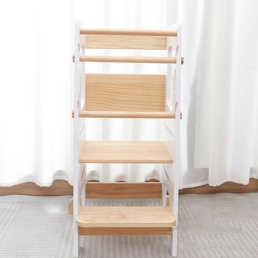 Montessori Learning Tower in White and Natural Wood – Safe and Height-Adjustable Step Stool for Children