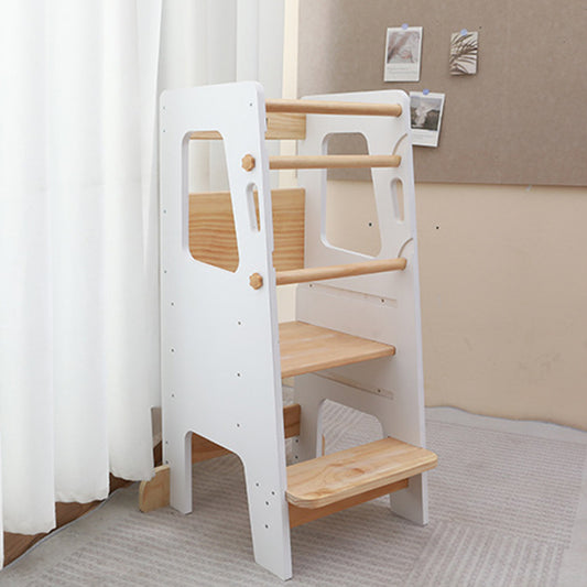 Montessori Learning Tower in White and Natural Wood – Safe and Height-Adjustable Step Stool for Children