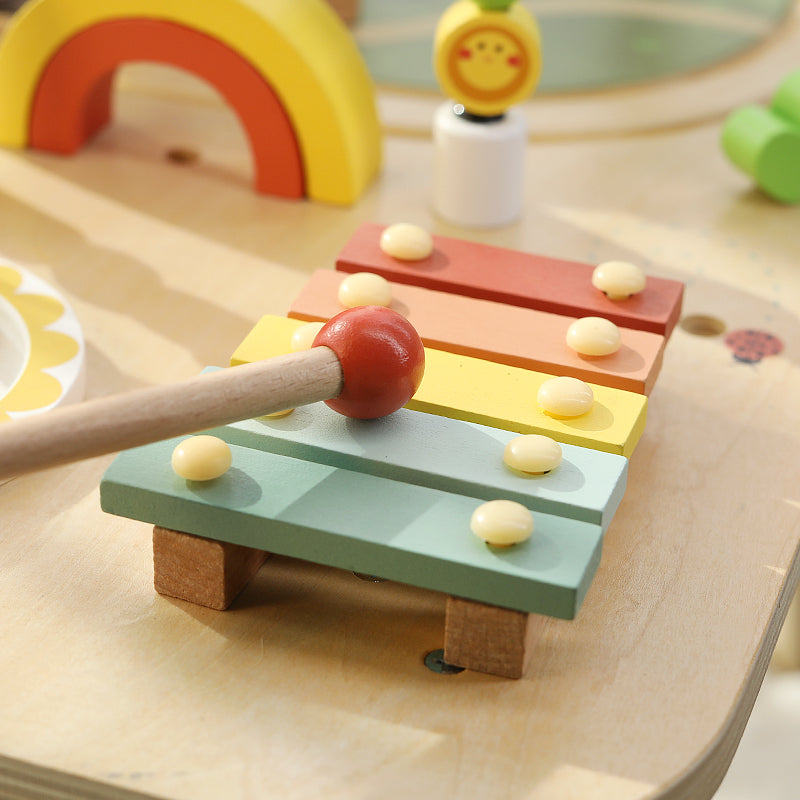 Montessori wooden busy table xylophone play close-up – jollychest