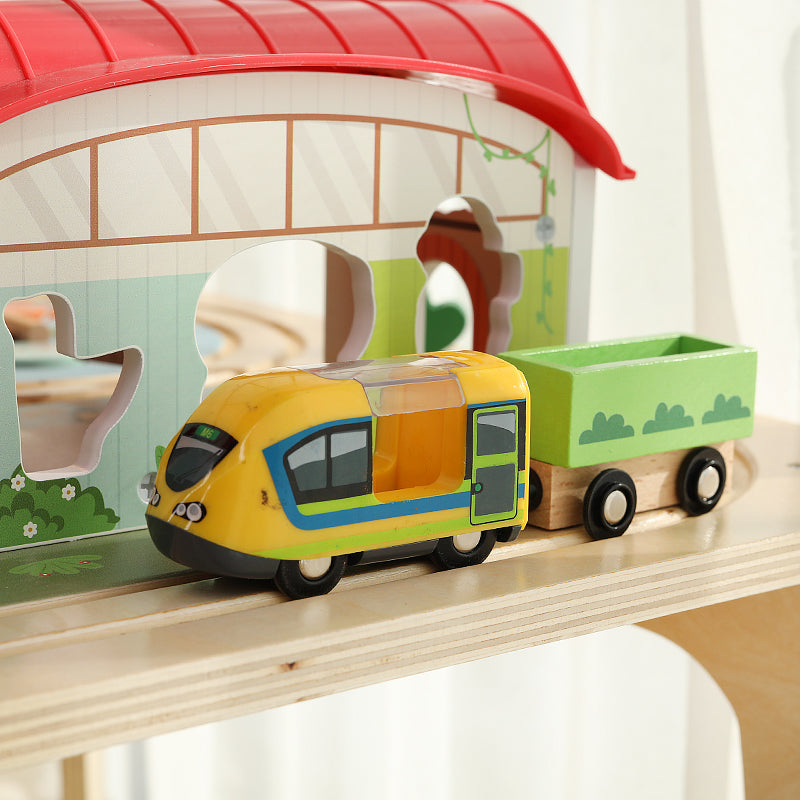 Train and bridge play set on Montessori wooden busy activity table – jollychest