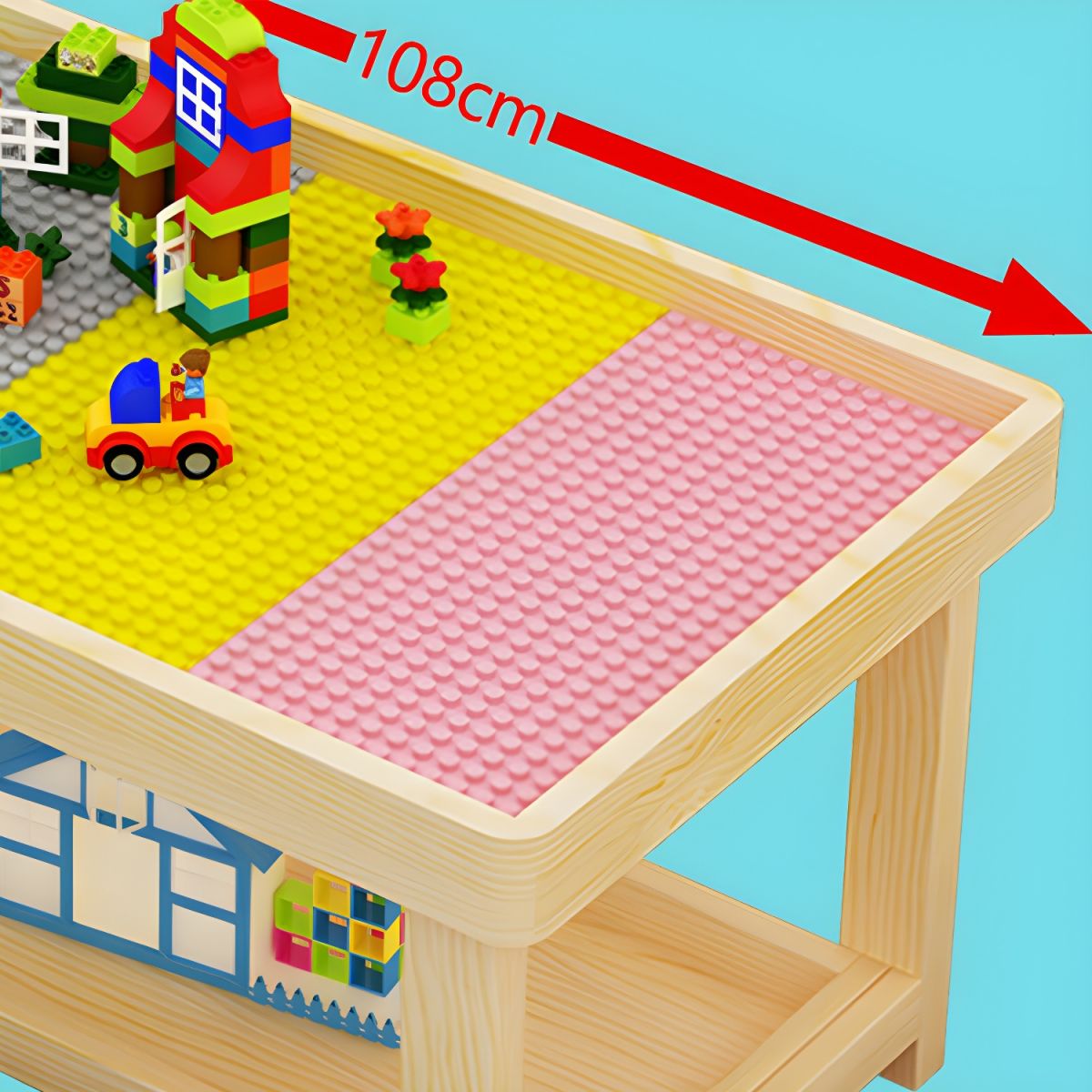 Montessori Wooden Building Block Table – Multifunctional Toddler Play Desk