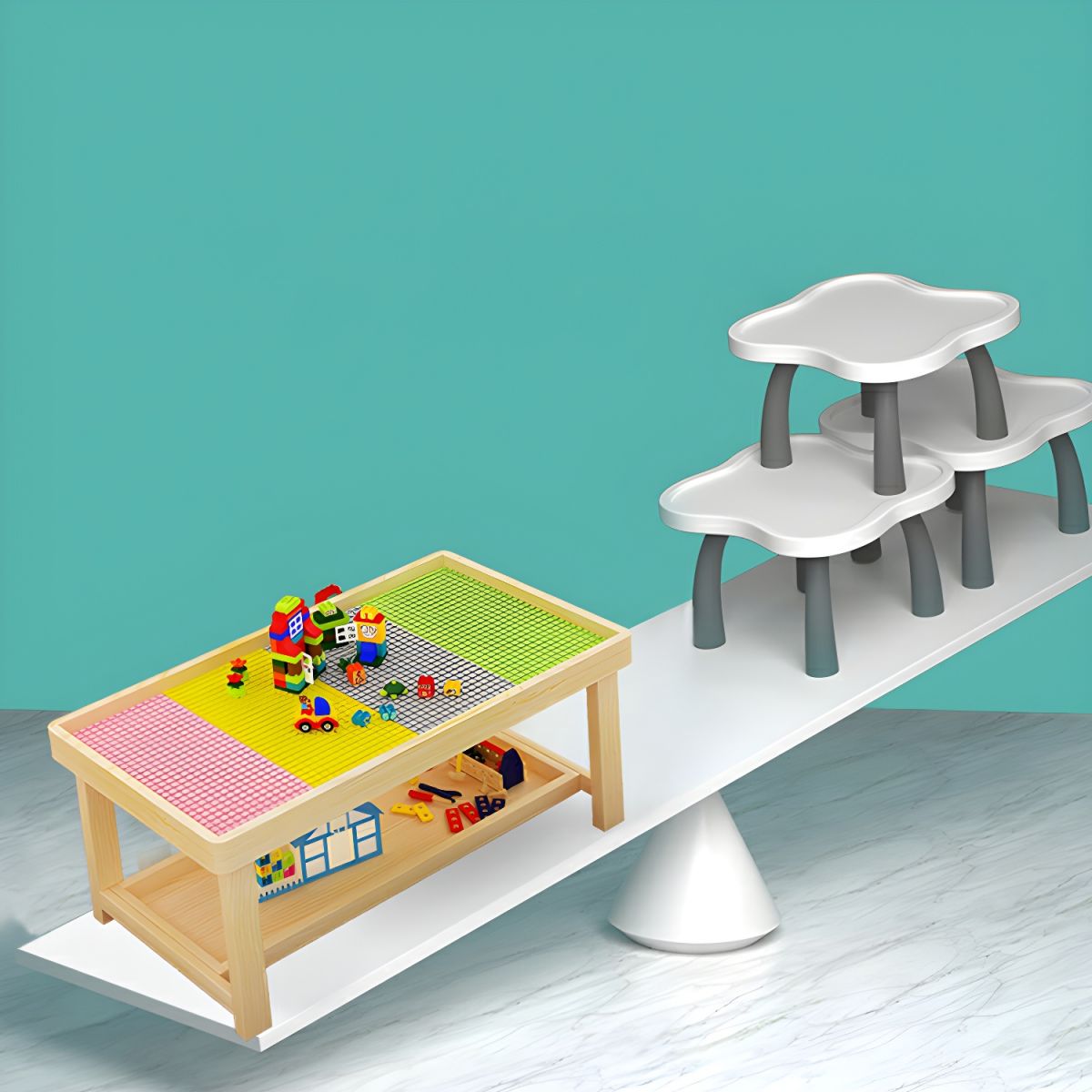 Montessori Wooden Building Block Table – Multifunctional Toddler Play Desk