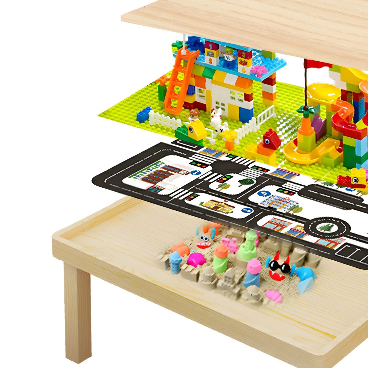 Montessori Wooden Building Block Table – Multifunctional Toddler Play Desk
