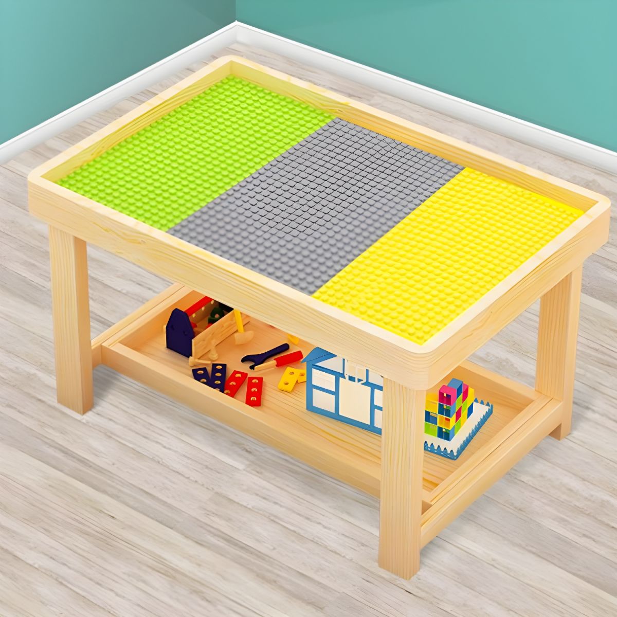Montessori Wooden Building Block Table – Multifunctional Toddler Play Desk