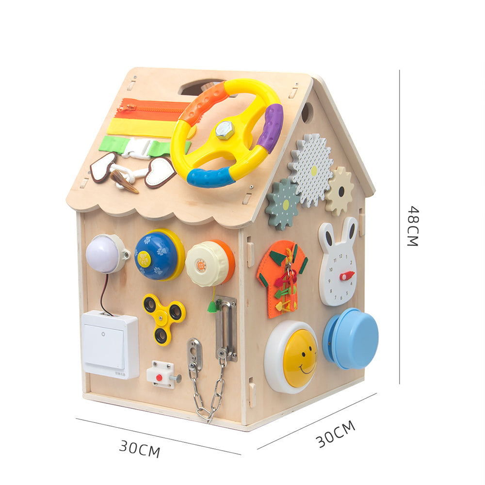 Montessori busy house with dimensions 48cm x 30cm x 30cm